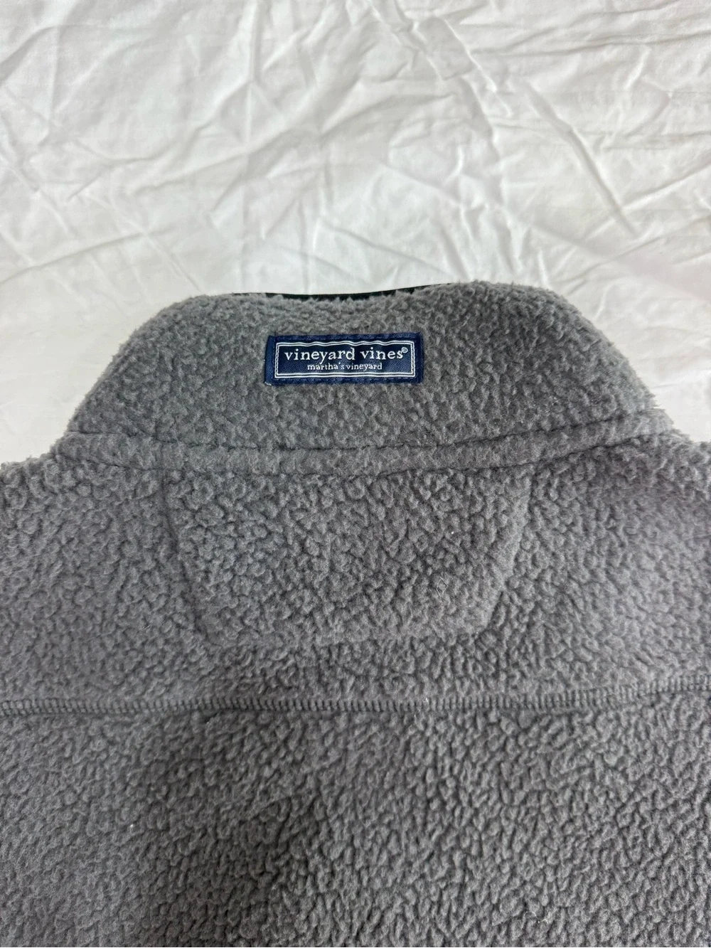 Vineyard Vines Gray Sherpa Fleece Vest with Black Pocket Trim